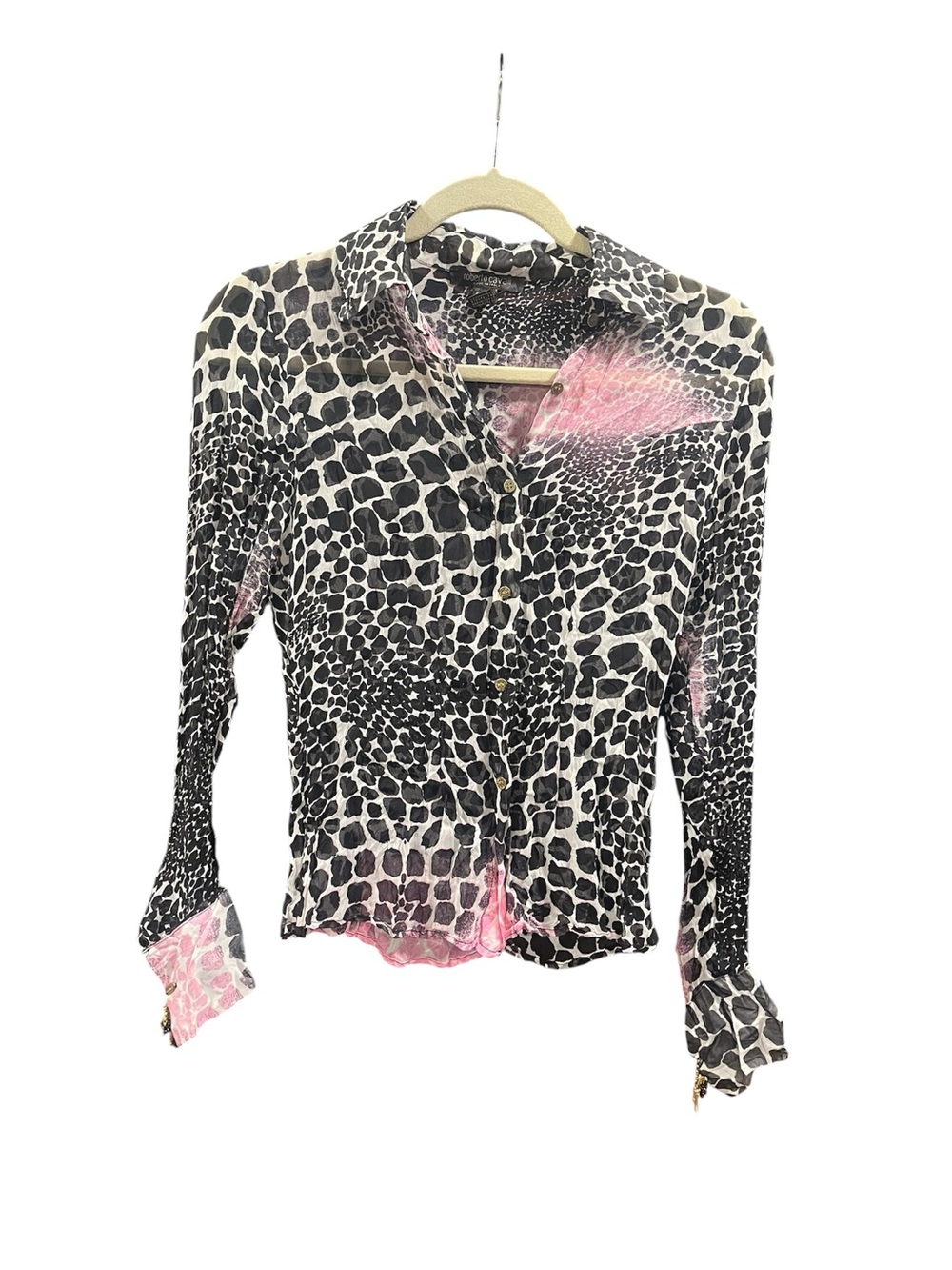 Roberto Cavalli Silk Animal Print Blouse Pink Ombré Charm Cuff Italy